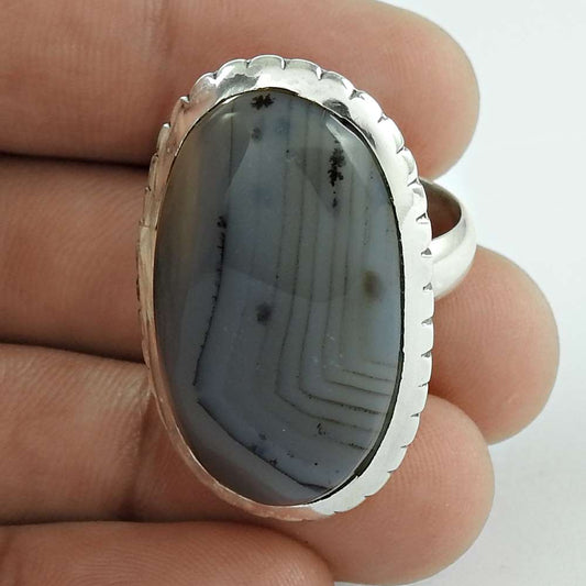Woman Gift 925 Silver Natural Botswana Agate Statement Boho Ring Size 8 D7