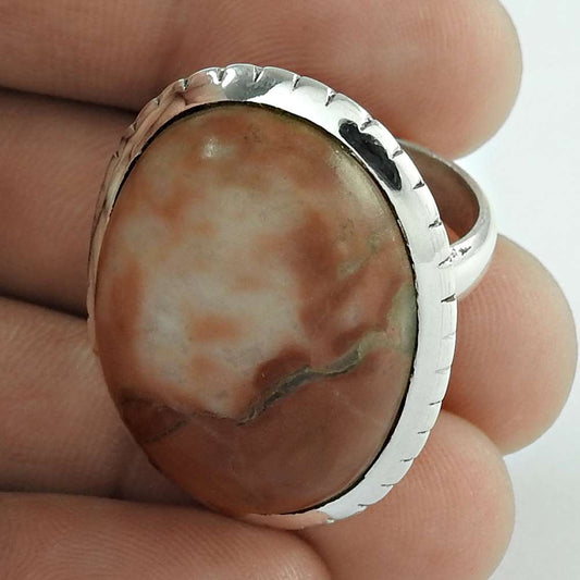 Woman Gift Cocktail Bohemian Ring Size 6 925 Silver Natural Jasper F7
