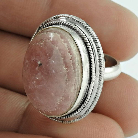 Woman Gift Natural Rhodochrosite Statement Ring Size 4.5 925 Silver G35