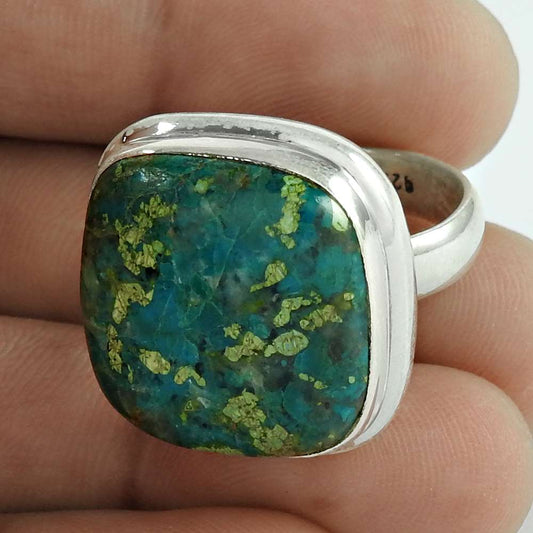 Natural Chrysocolla 925 Silver Statement Vintage Ring Size 8.5 For Girls H7