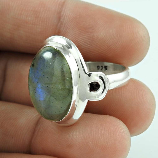 Woman Gift Labradorite 925 Silver Solitaire Bohemian Ring Size 8 I35