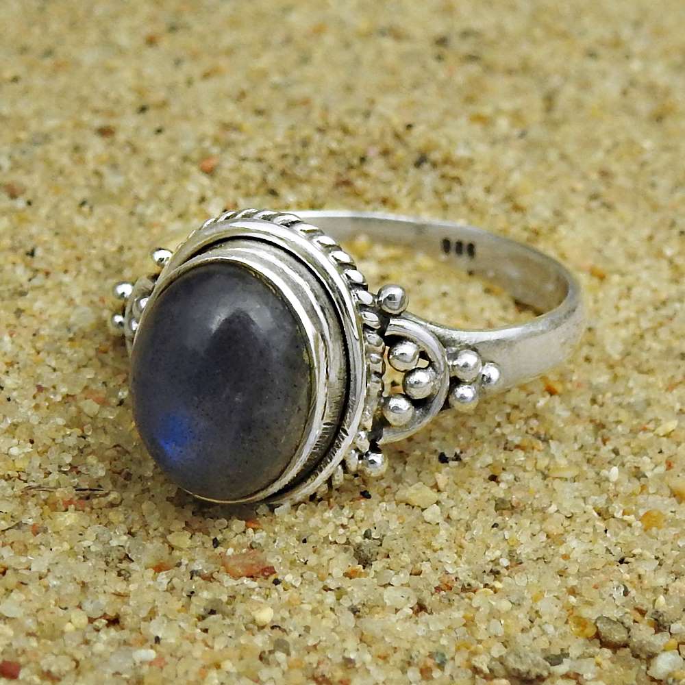 Rainbow Moonstone Gemstone Handmade Ring 925 Silver Jewelry A7