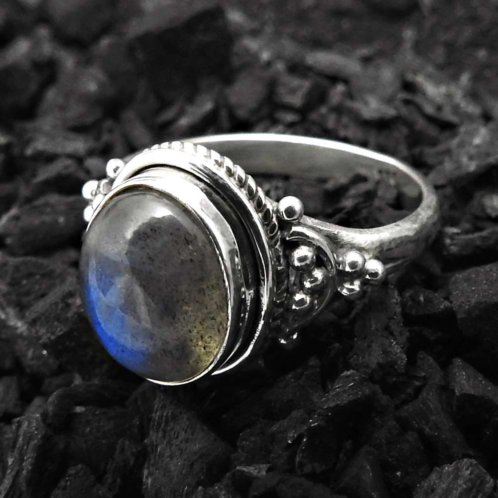 Rainbow Moonstone Gemstone Handmade Ring 925 Silver Jewelry A7