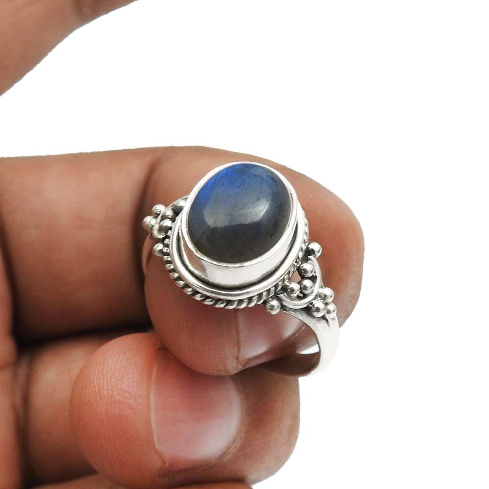 Rainbow Moonstone Gemstone Handmade Ring 925 Silver Jewelry A7