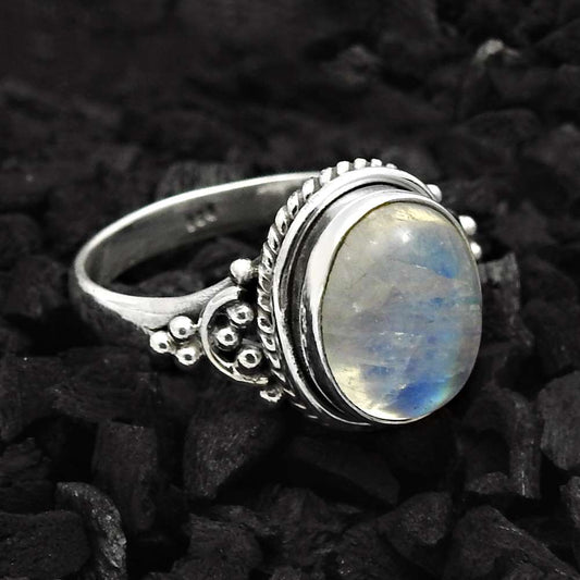 Rainbow Moonstone Gemstone Handmade Ring 925 Silver Jewelry A7