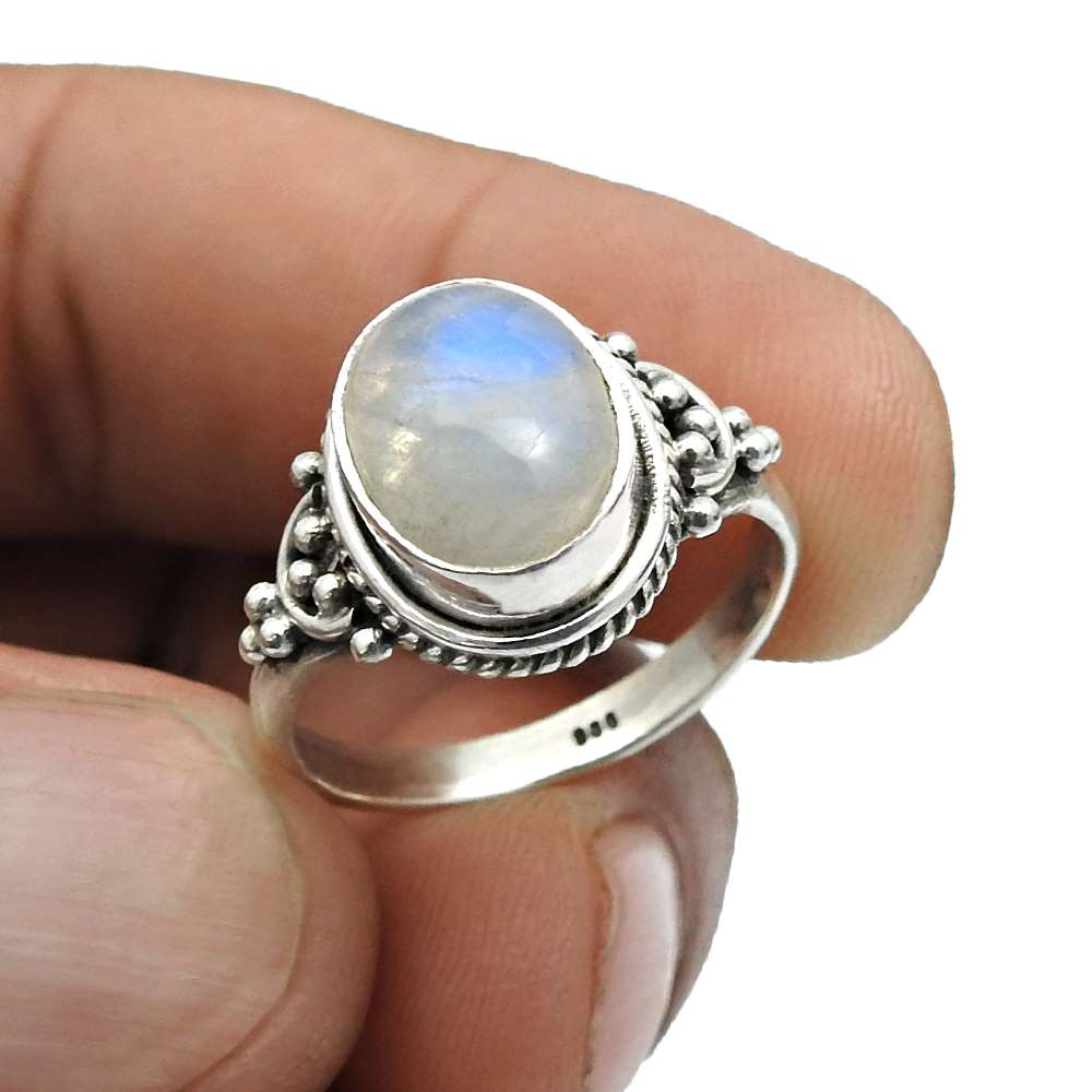 Rainbow Moonstone Gemstone Handmade Ring 925 Silver Jewelry A7