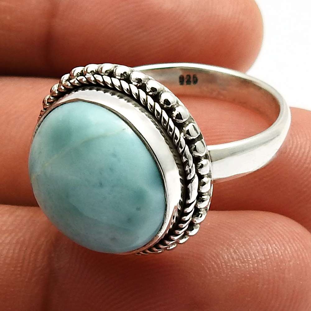 Larimar Gemstone Ring 925 Sterling Silver Women Gift Jewelry PH58