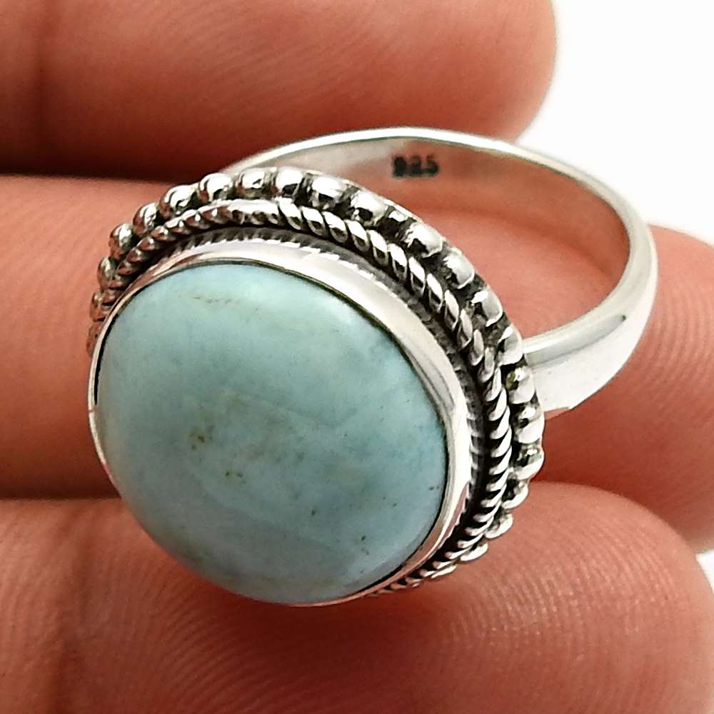 Larimar Gemstone Ring 925 Sterling Silver Women Gift Jewelry PH58