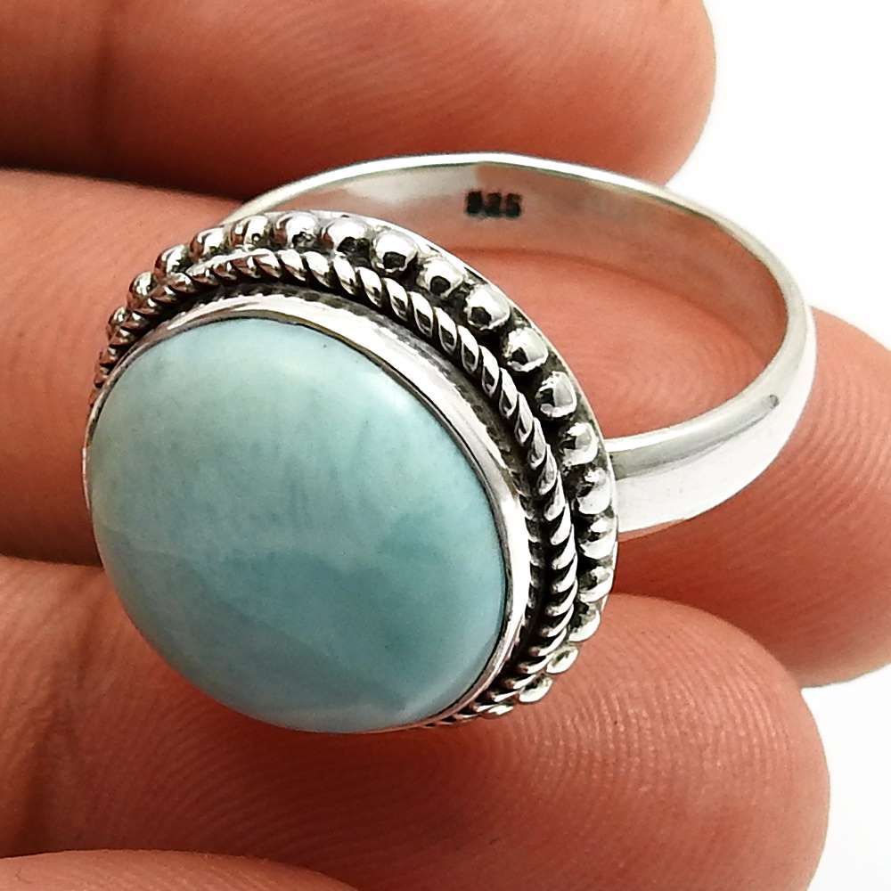Larimar Gemstone Ring 925 Sterling Silver Women Gift Jewelry PH58