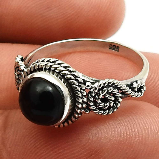 HANDMADE 925 Sterling Silver Jewelry Onyx Gemstone Ring Size 6 H12