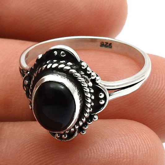 Wedding Gift For Her 925 Silver Natural Onyx Cocktail Bohemian Ring Size P T12