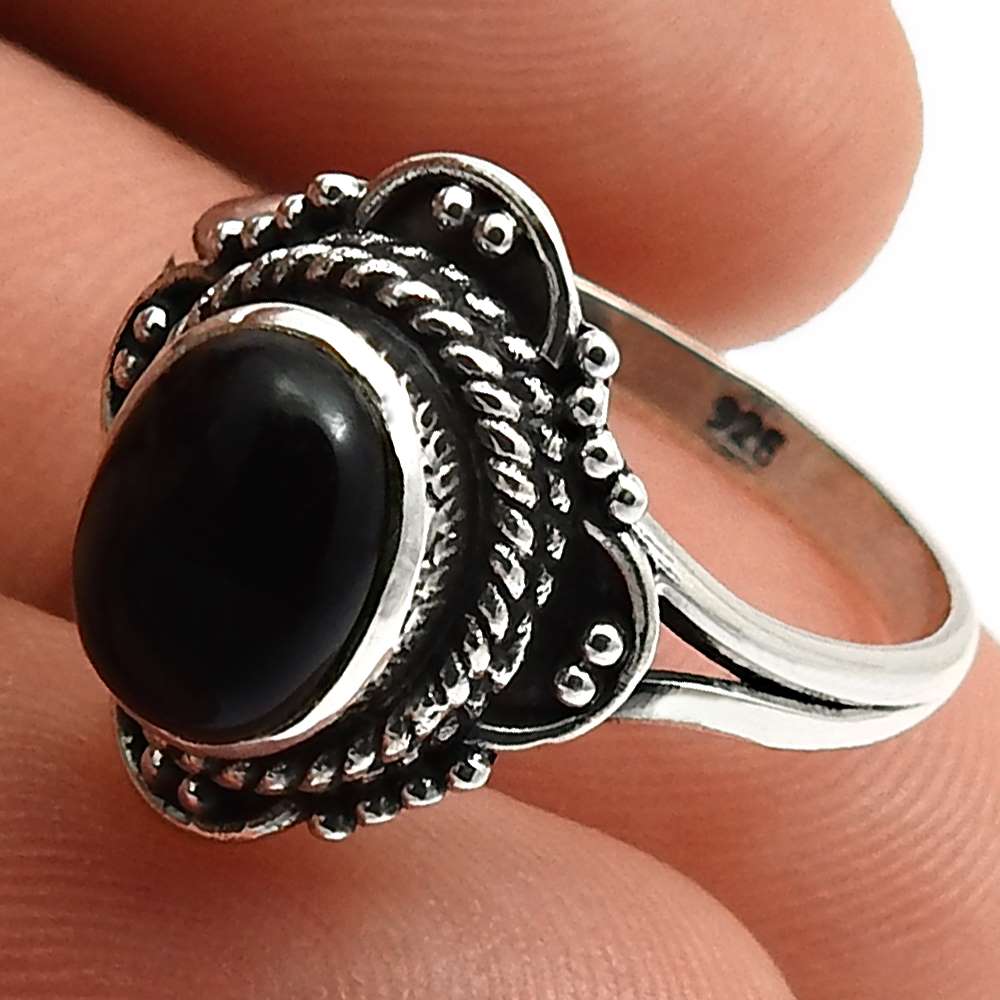 Wedding Gift For Her 925 Silver Natural Onyx Cocktail Bohemian Ring Size P T12