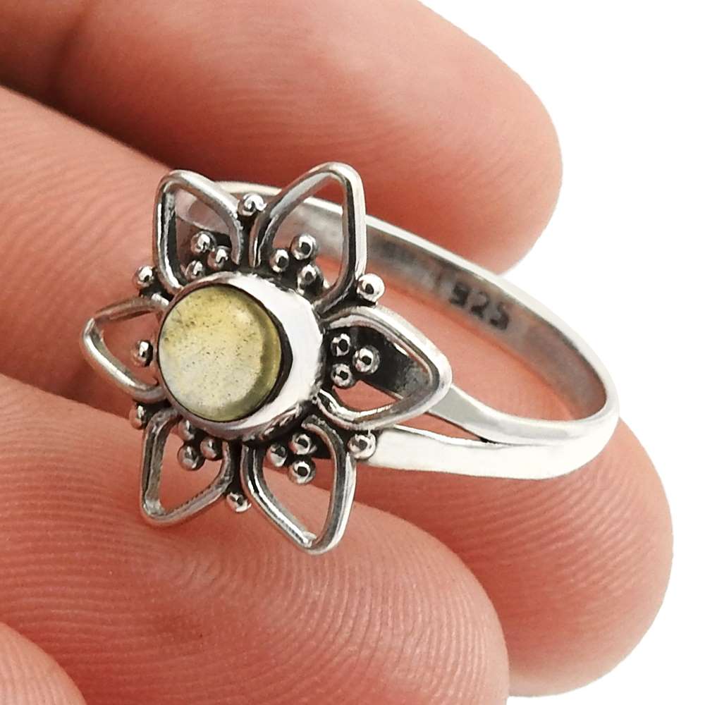 Round Shape Turquoise Gemstone Ring Size 5.5 925 Silver Fine Jewelry G20