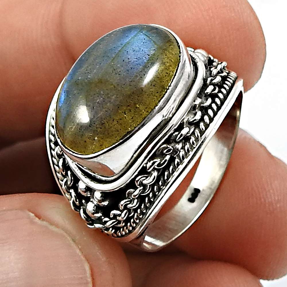 Turquoise Gemstone Jewelry 925 Solid Sterling Silver Ring Size 9 K64