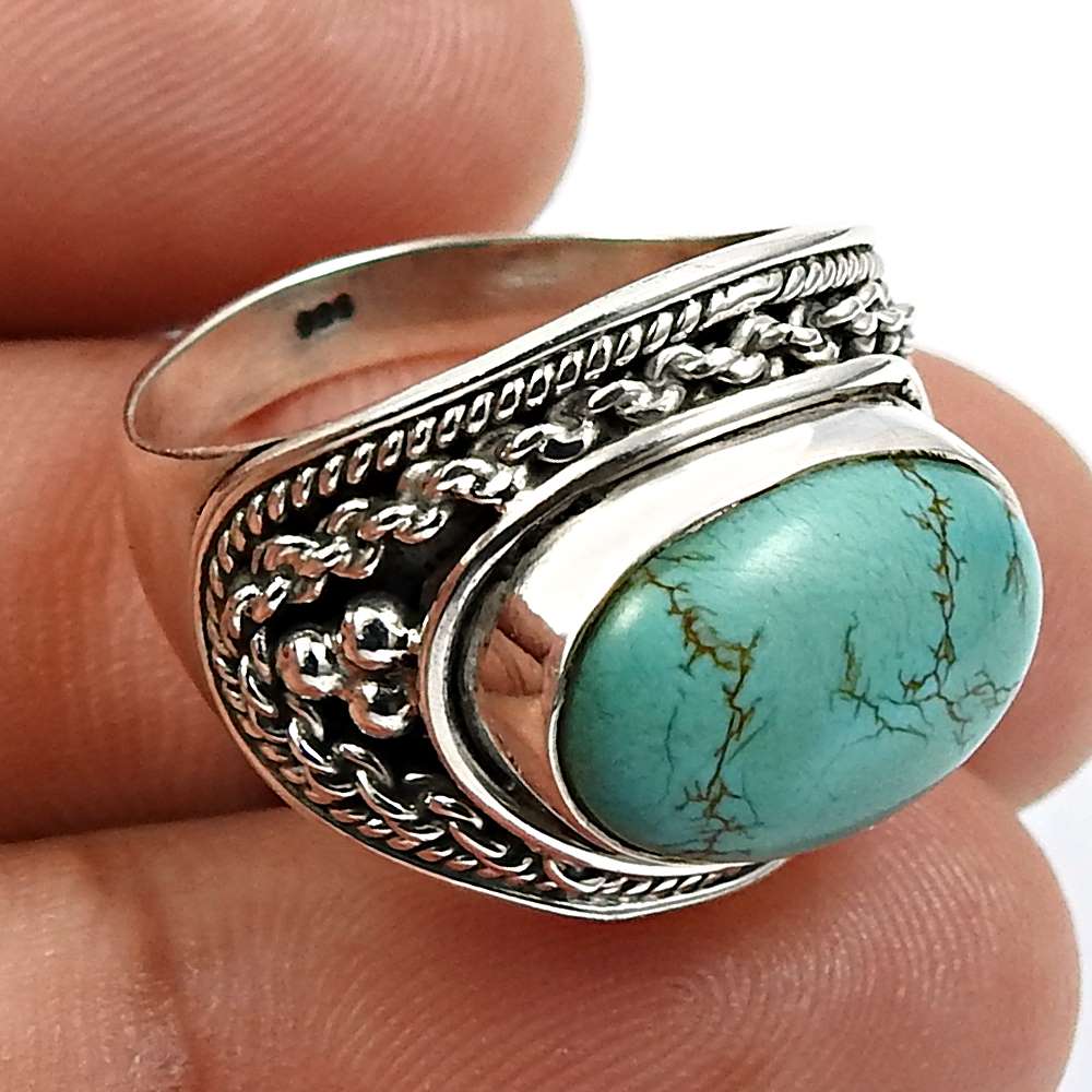 Turquoise Gemstone Jewelry 925 Solid Sterling Silver Ring Size 9 K64