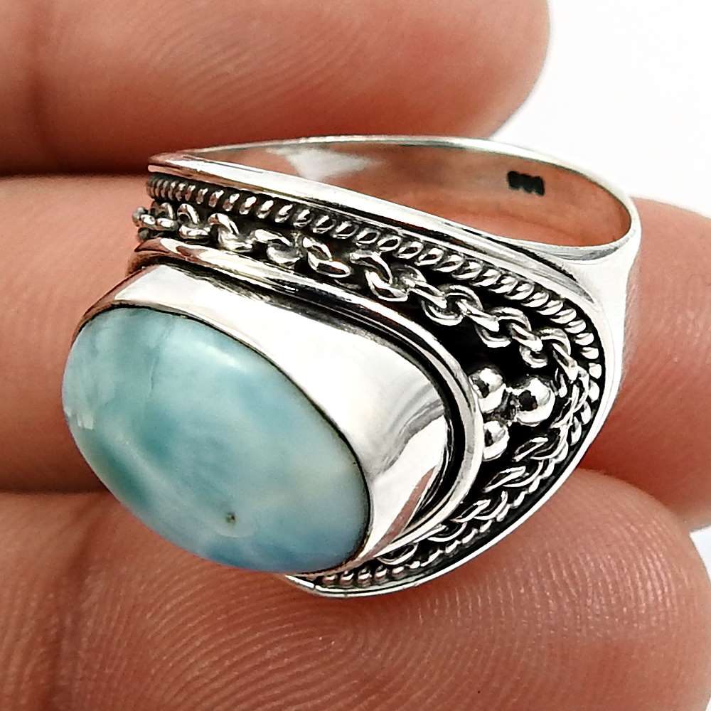 Turquoise Gemstone Jewelry 925 Solid Sterling Silver Ring Size 9 K64