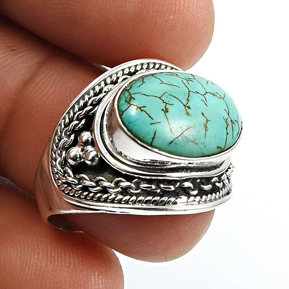Turquoise Gemstone Jewelry 925 Solid Sterling Silver Ring Size 9 K64