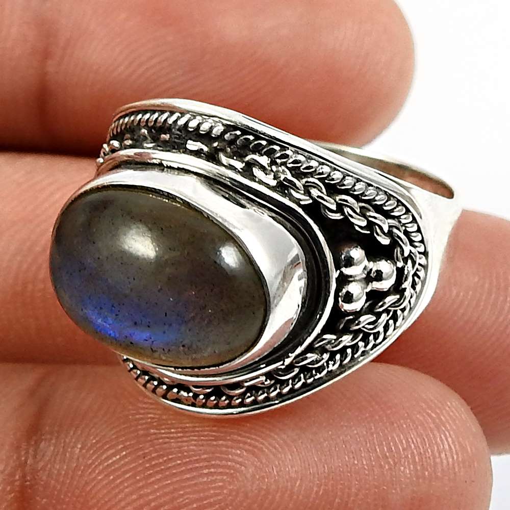 Turquoise Gemstone Jewelry 925 Solid Sterling Silver Ring Size 9 K64