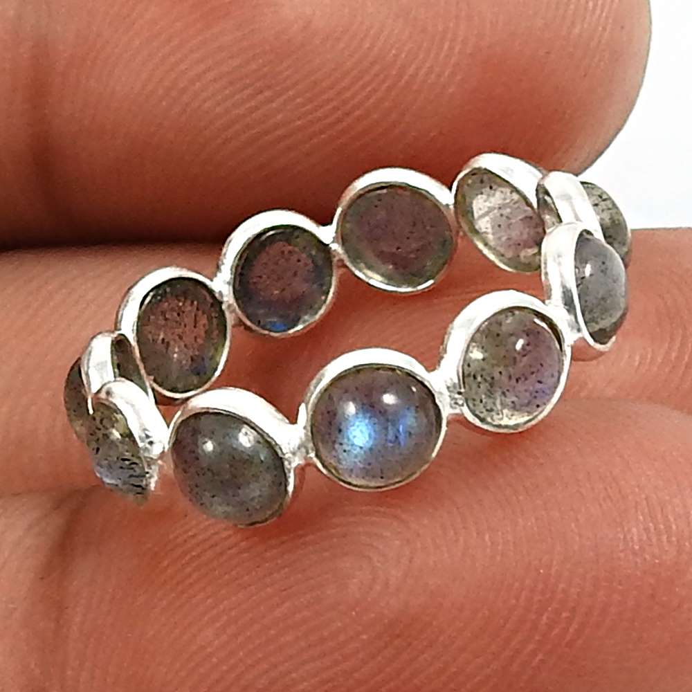 Natural Rainbow Moonstone 925 Silver Band Ring Size 9 For Girls X11