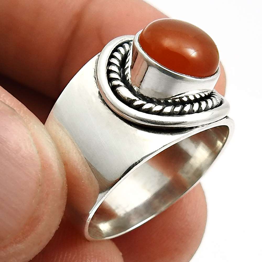 Carnelian Gemstone Jewelry 925 Solid Sterling Silver Ring C13