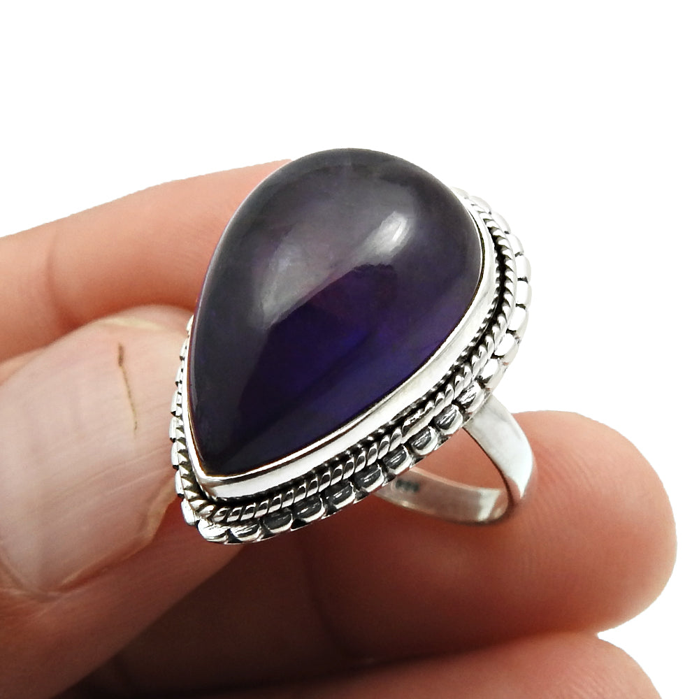 925 Sterling Fine Silver Jewelry Amethyst Gemstone Ring Size 7 B42