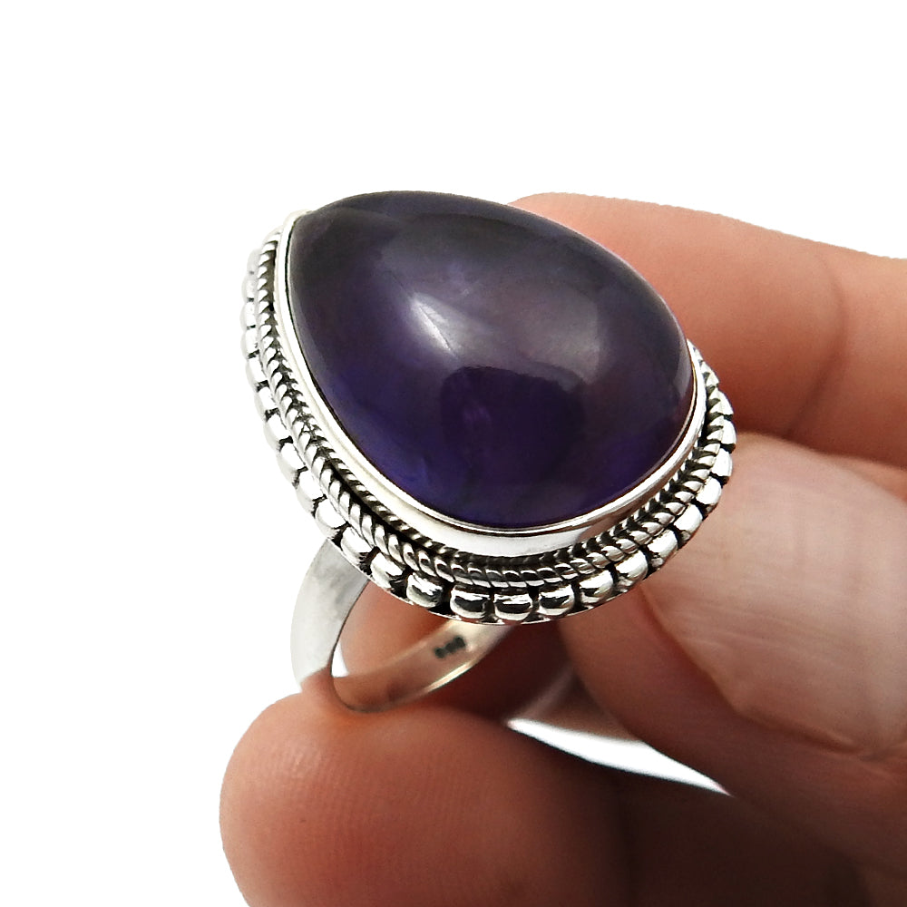 925 Sterling Fine Silver Jewelry Amethyst Gemstone Ring Size 7 B42