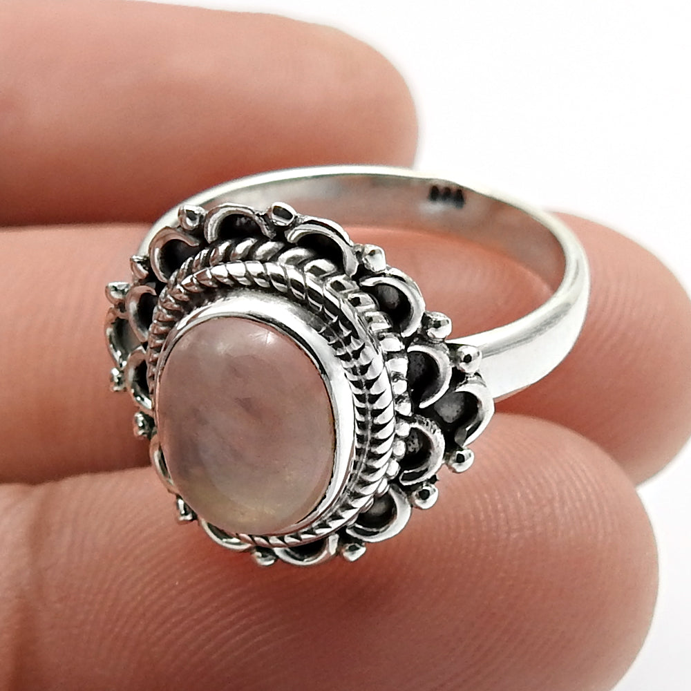 Rainbow Moonstone Gemstone Ring Size 8 925 Sterling Silver Fine Jewelry D52