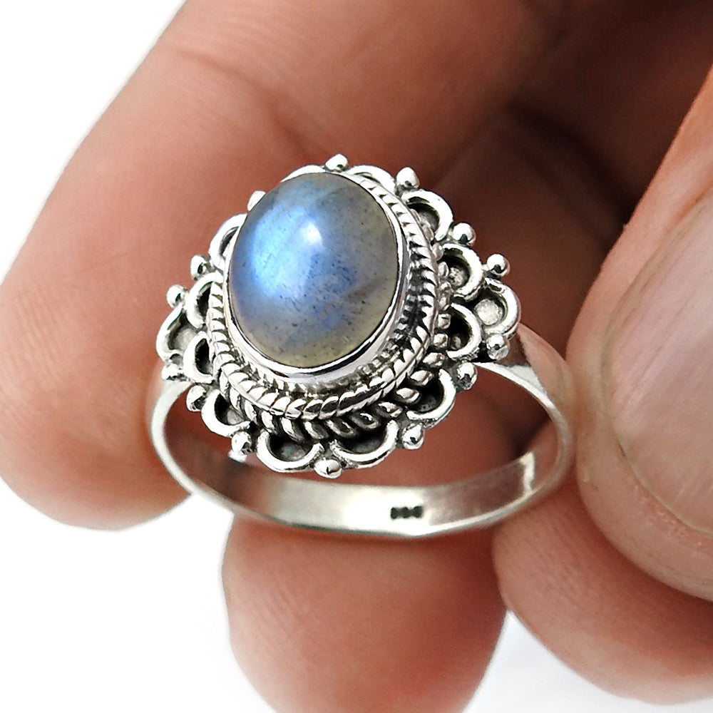 Rainbow Moonstone Gemstone Ring Size 8 925 Sterling Silver Fine Jewelry D52