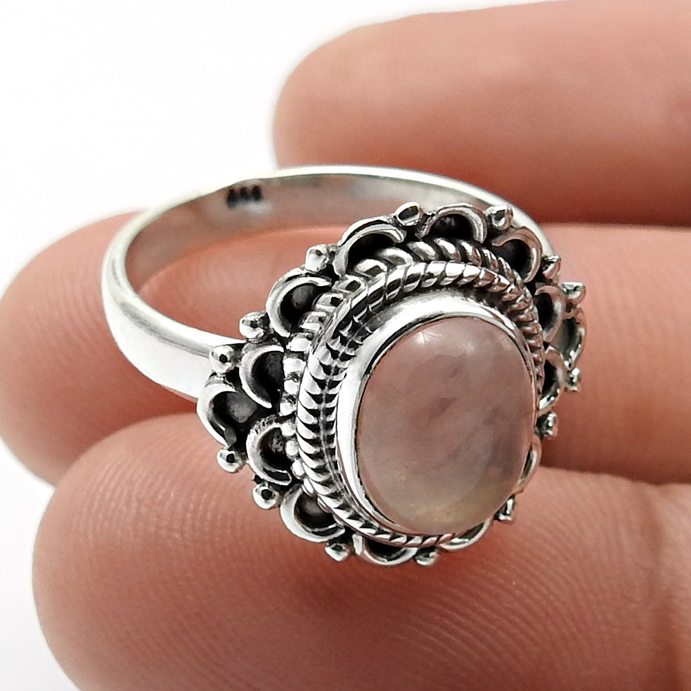 Rainbow Moonstone Gemstone Ring Size 8 925 Sterling Silver Fine Jewelry D52