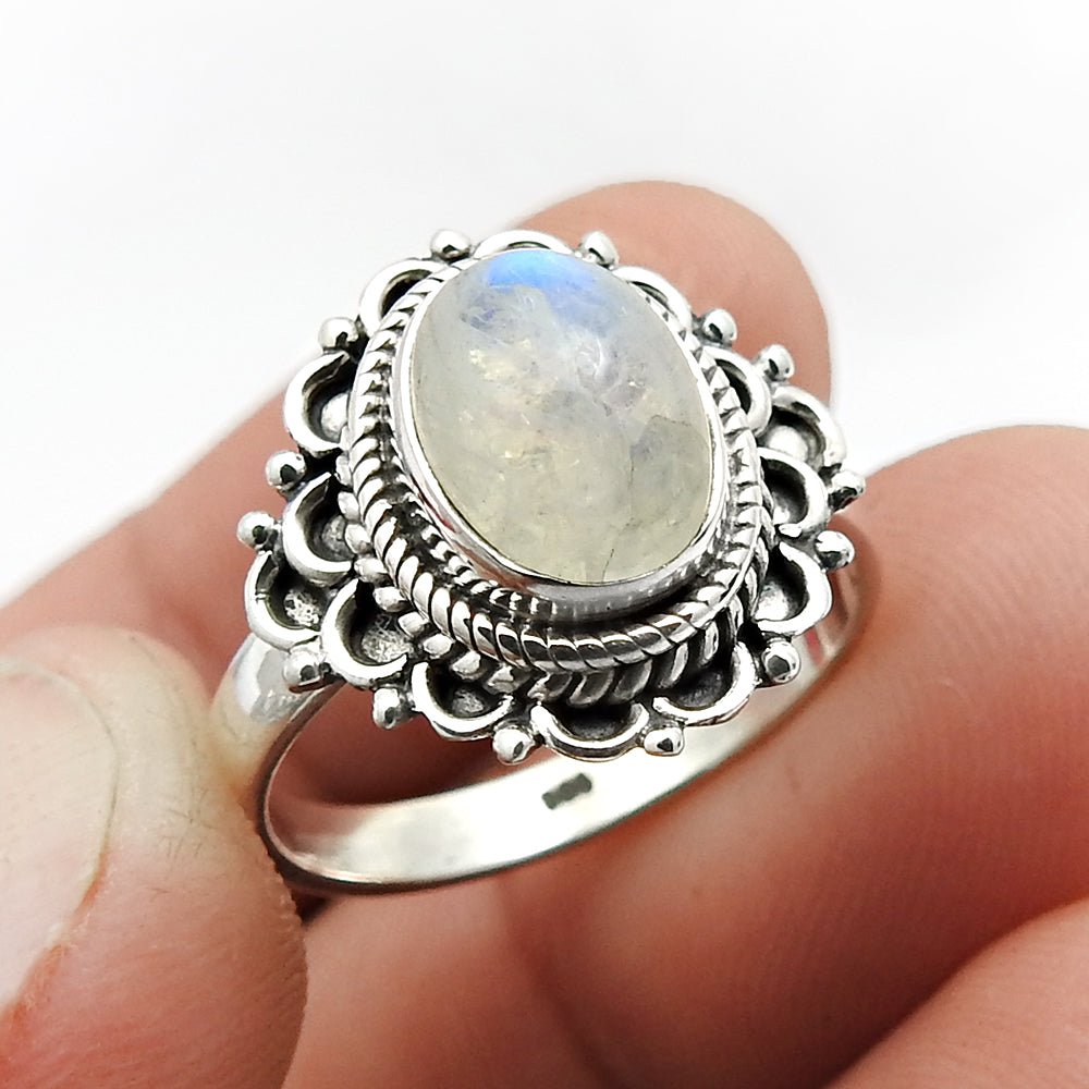 Rainbow Moonstone Gemstone Ring Size 8 925 Sterling Silver Fine Jewelry D52