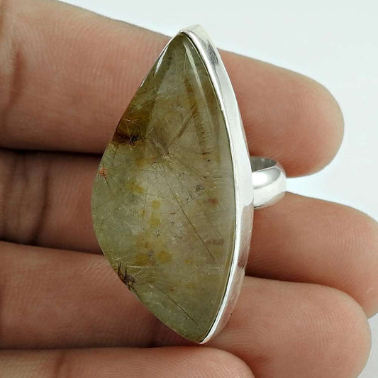 Woman Gift Solitaire Ring Size 6 925 Silver Natural Lodolite Gemstone U14