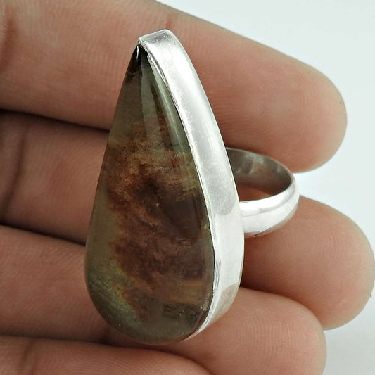 Natural Lodolite Gemstone Cocktail Boho Ring Size 6 925 Silver For Girls V14