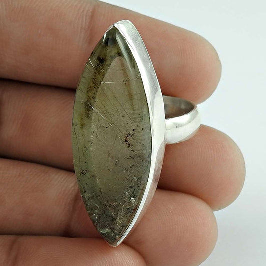 Woman Gift Natural Lodolite Statement Ring Size 6 925 Silver W14