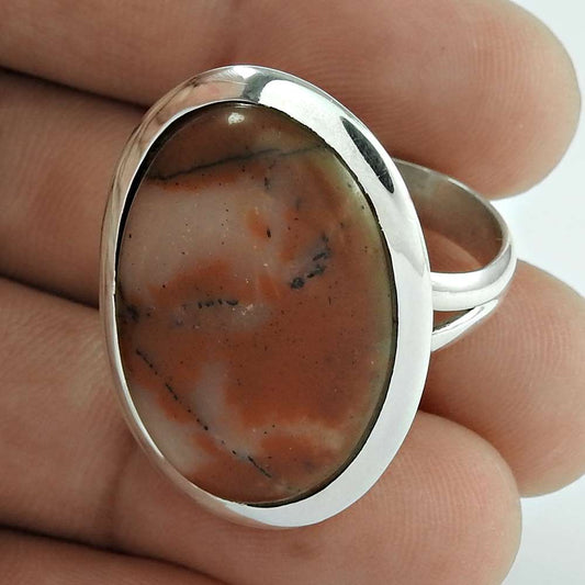Natural Jasper Gemstone 925 Sterling Silver Woman Gift Ring Size 9 D10
