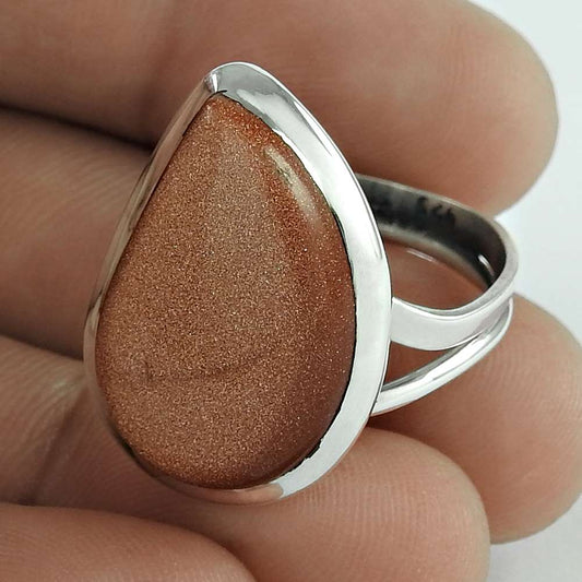 Gift For Her Natural Sunstone Cocktail Tribal Ring Size 8 925 Silver T25