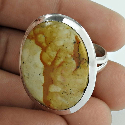 Woman Gift 925 Silver Natural Rhyolite Solitaire Boho Ring Size 7.5 Y14