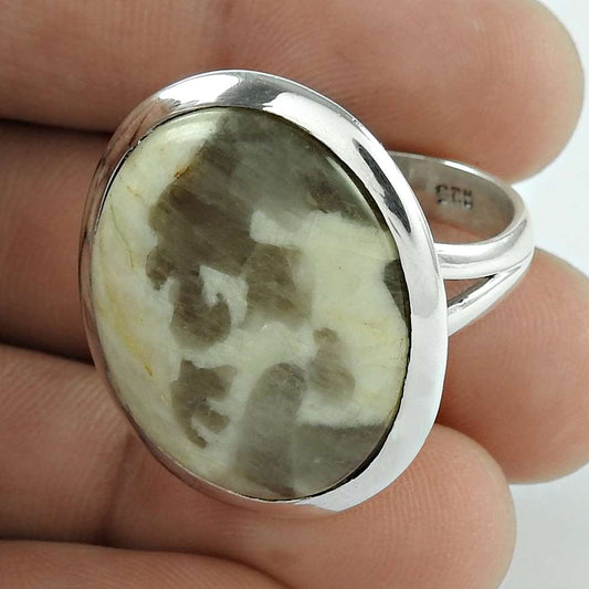 Woman Gift Natural Peanut Wood Gemstone Solitaire Ring Size 9 925 Silver A18
