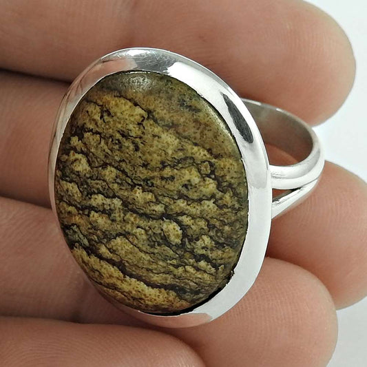 Woman Gift Natural Picture Jasper Gemstone Ring Size 8 925 Silver B18