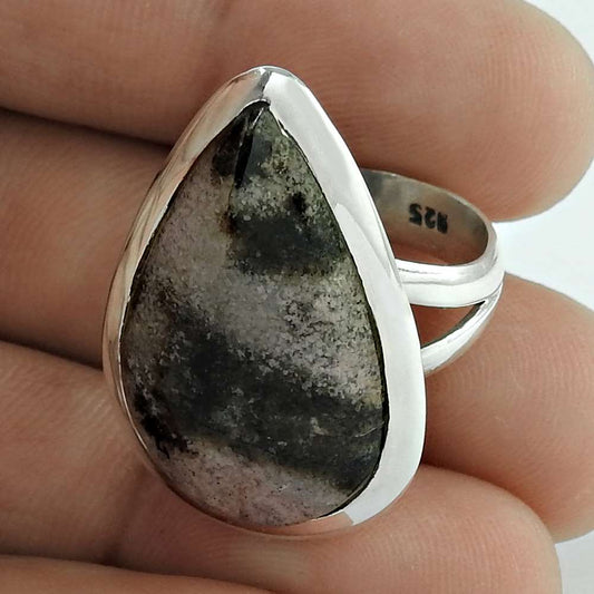 Woman Gift 925 Sterling Silver Natural Jasper Solitaire Ring Size 5.5 C18