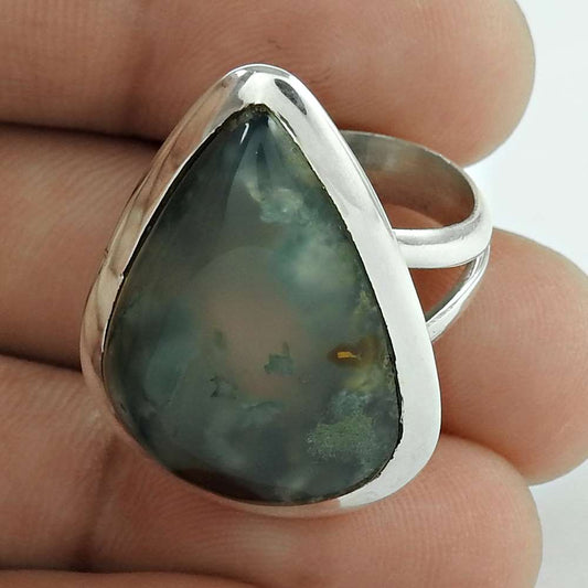 Woman Gift Natural Ocean Jasper Gemstone Ring Size 6.5 925 Silver E18