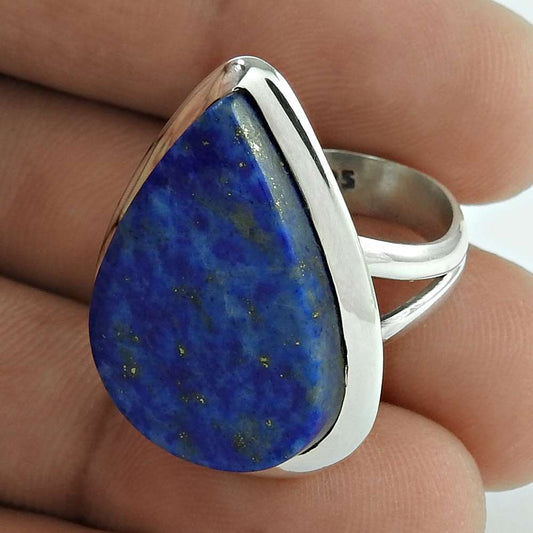 Woman Gift Natural Lapis Lazuli Gemstone Cocktail Ring Size 6 925 Silver F18