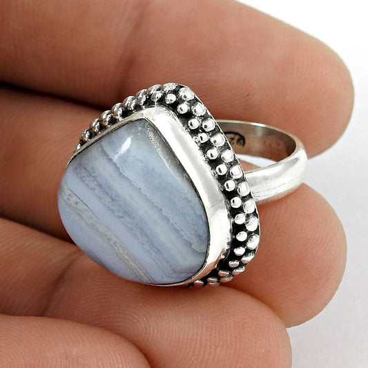 Woman Gift Natural Agate Gemstone Ring Size 6 925 Sterling Silver K18