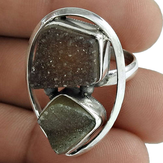 Woman Gift Druzy Gemstone Statement Boho Ring Size 6 925 Sterling Silver Z35