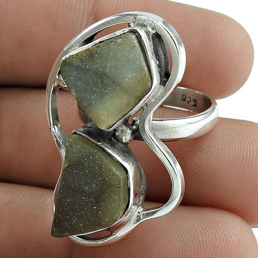 Gift For Her Natural Druzy Statement Ethnic Ring Size 7 925 Silver V26