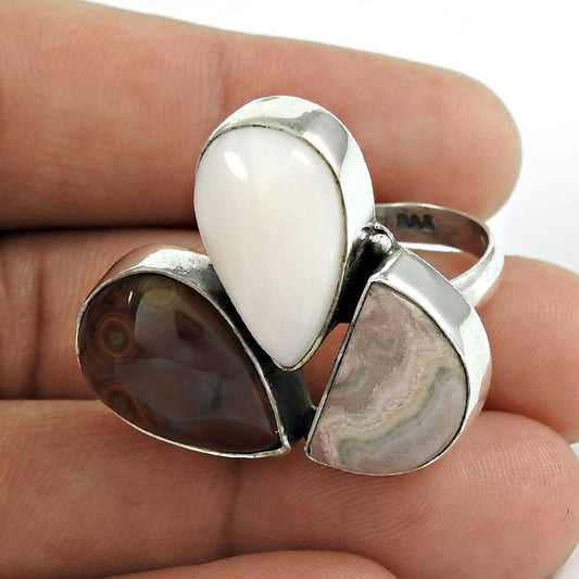 Woman Gift 925 Silver Natural Jasper Gemstone Statement Boho Ring Size 8 Z14