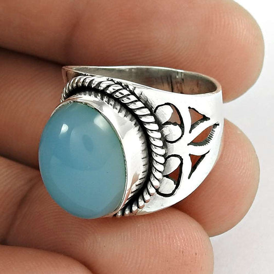Gift For Women Statement Tribal Ring Size 6 925 Silver Natural Chrysocolla I25