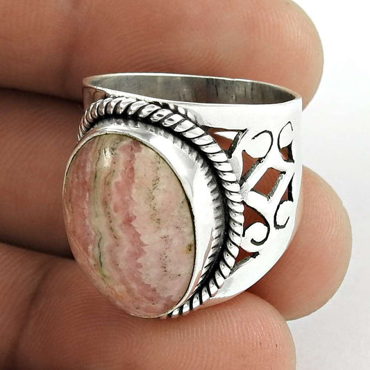 Natural Rhodochrosite Gemstone Cocktail Tribal Ring Size 7 925 Silver M7