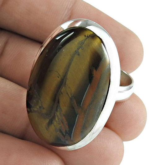 Natural Tiger'S Eye Gemstone Statement Vintage Ring Size 9 925 Silver X27