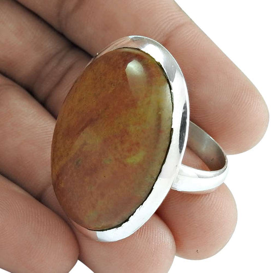 Woman Gift 925 Silver Natural Jasper Statement Ring Size 9 U10
