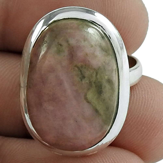 Natural Rhodochrosite Gemstone Statement Boho Pink Ring Size 5.5 925 Silver Q3